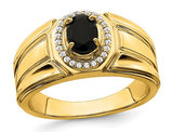 Men's 2/3 Carat (ctw) Black Onyx Ring in 14K Yellow Gold with 1/8 carats (ctw) Diamonds
